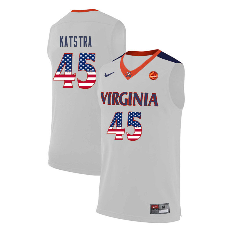 Men Virginia Cavaliers #45 Austin Katstra College Basketball USA Flag Fashion Jerseys-White - Click Image to Close
